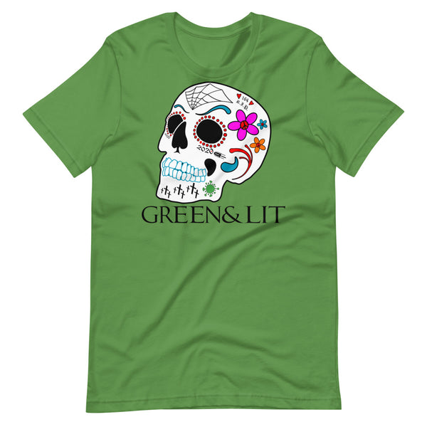 Leaf Green, Green & Lit, 2020 Candy Skull Short-Sleeve T-Shirt for Men/Women