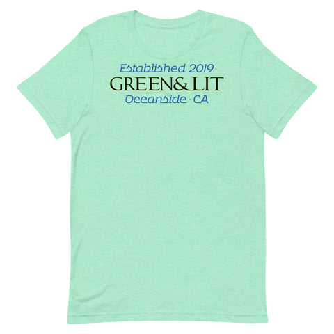 Green & Lit Established 2019 Oceanside CA Short-Sleeve T-Shirt for Men/Women