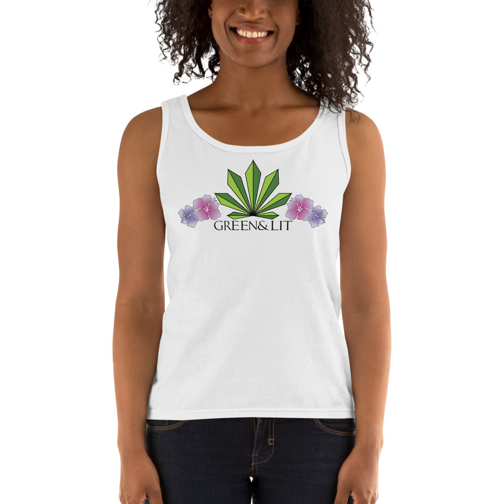 Green & Lit Floral Design Women's Tank Top