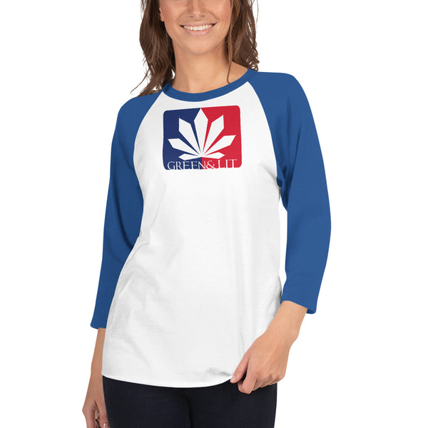 Green & Lit Blue/Red Logo 3/4 Sleeve Raglan Shirt for Men/Women