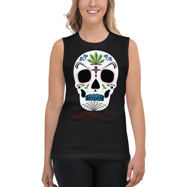 Green & Lit Candy Skull Tank Top