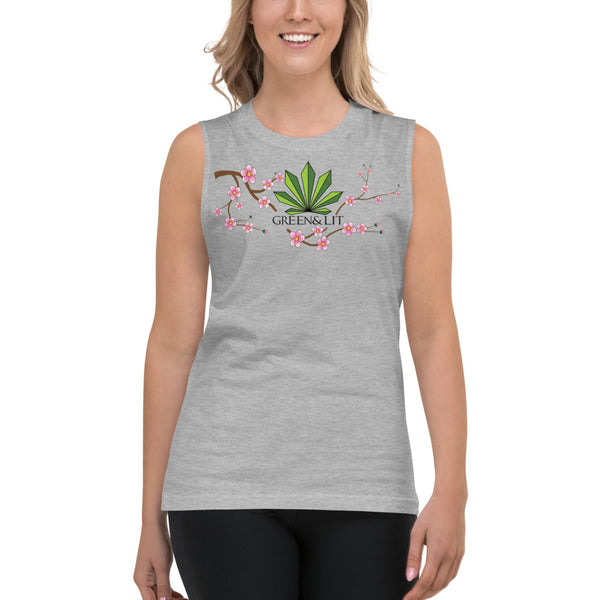 Green & Lit Cherry Blossom Tank Top for Men/Women 