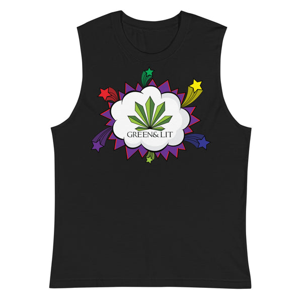 Green & Lit Comic Cloud and Stars Tank Top for Men/Women