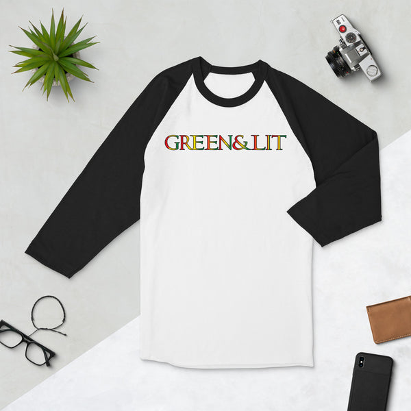 Green & Lit Rasta Themed 3/4 sleeve raglan shirt for Men/Women