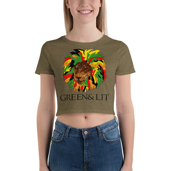 Green & Lit Women’s Lion Crop Top Tee