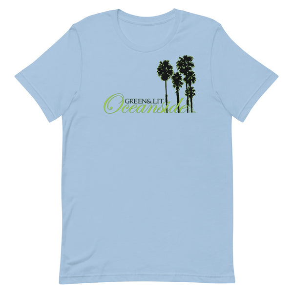 Light Blue, "Oceanside, CA - Silhouette " Short-Sleeve T-Shirt By Green & Lit, for Men/Women