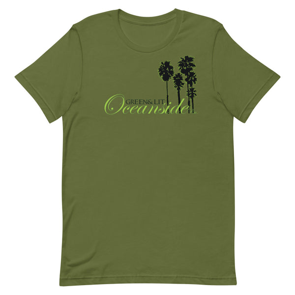 Olive, "Oceanside, CA - Silhouette " Short-Sleeve T-Shirt By Green & Lit, for Men/Women