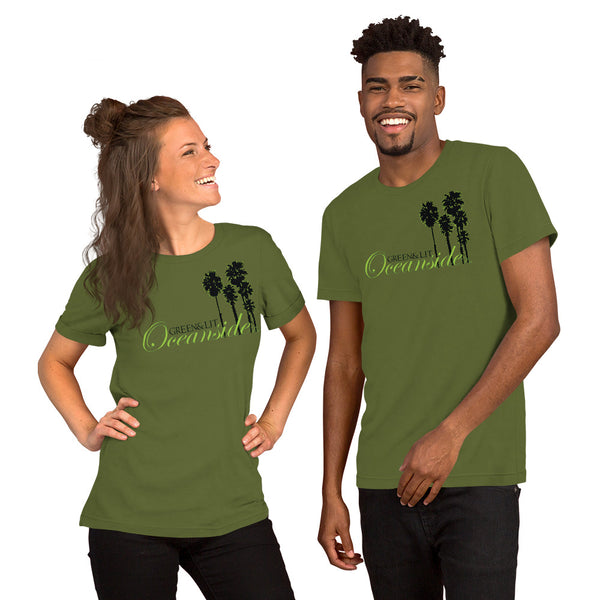 Olive, "Oceanside, CA - Silhouette " Short-Sleeve T-Shirt By Green & Lit, for Men/Women