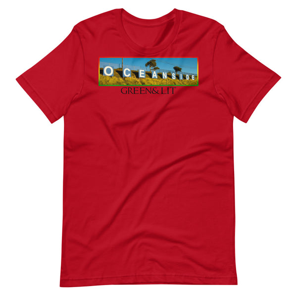 Red, Green & Lit, Rasta Oceanside Sign Short-Sleeve T-Shirt For Men/Women 