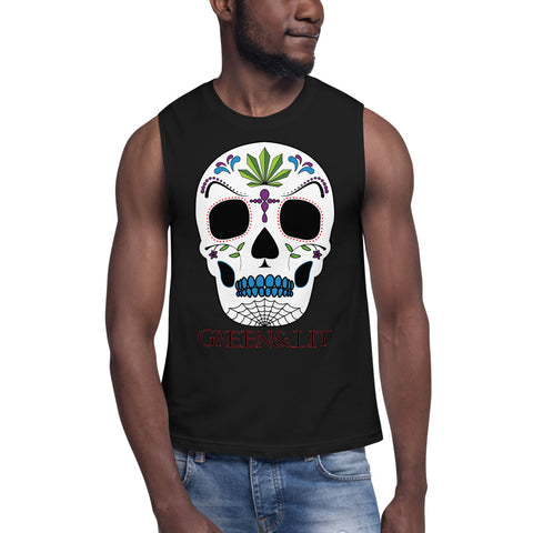 Green & Lit Candy Skull Tank Top