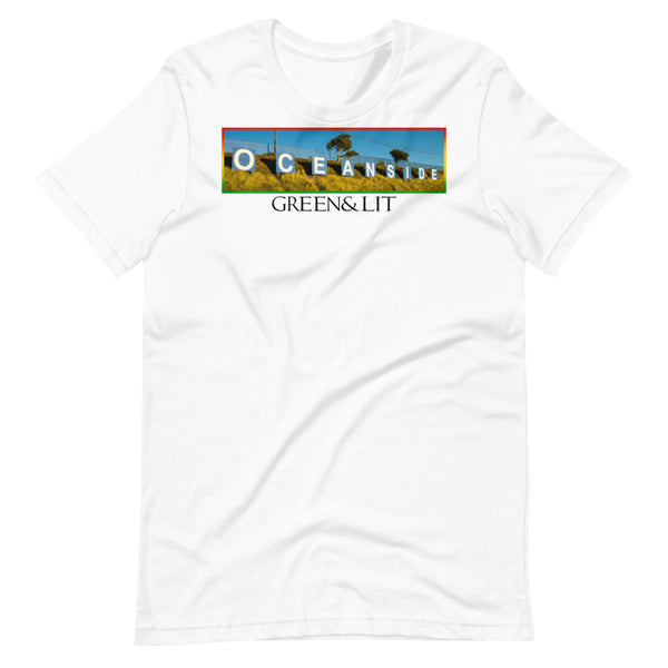 White, Green & Lit, Rasta Oceanside Sign Short-Sleeve T-Shirt For Men/Women 