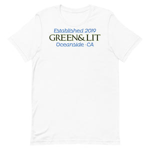 Green & Lit Established 2019 Oceanside CA Short-Sleeve T-Shirt for Men/Women