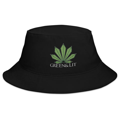 Green & Lit Bucket Hat for Men/Women, Embroidered, Black/Blue