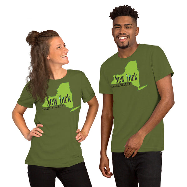 Olive Green, Green & Lit, New York State Short-Sleeve T-Shirt for Men/Women