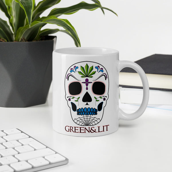 Green & Lit Candy Skull Mug