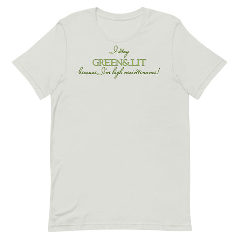 Silver Green & Lit "High Maintenance" Short-Sleeve T-Shirt for Men/Women