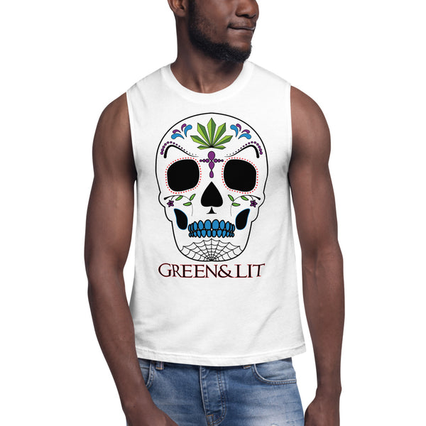 Green & Lit Candy Skull Tank Top