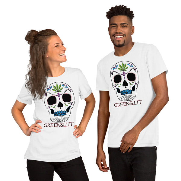 Green & Lit Candy Skull Short-Sleeve T-Shirt for Men/Women