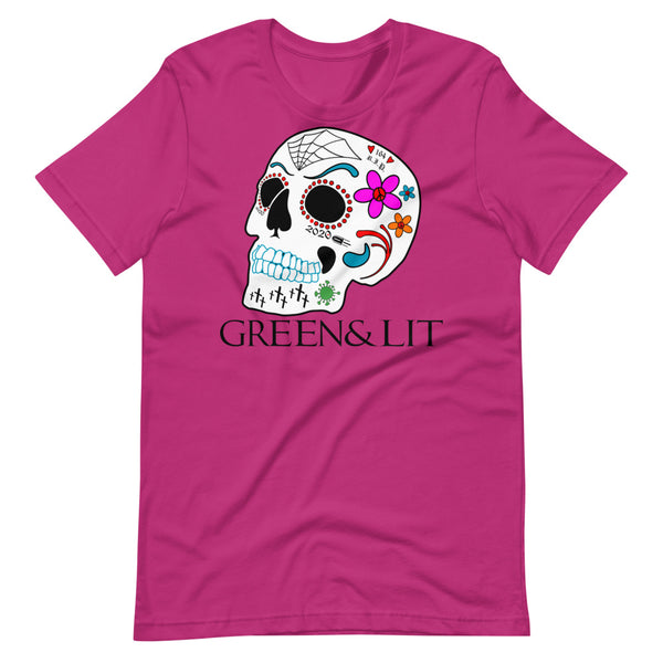 Berry Purple, Green & Lit, 2020 Candy Skull Short-Sleeve T-Shirt for Men/Women