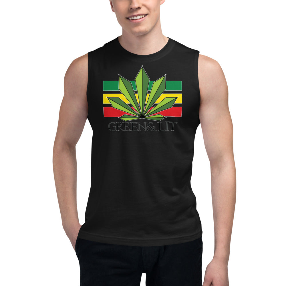 Green & Lit Men's Striped Muscle Shirt
