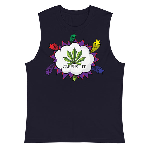 Green & Lit Comic Cloud and Stars Tank Top for Men/Women