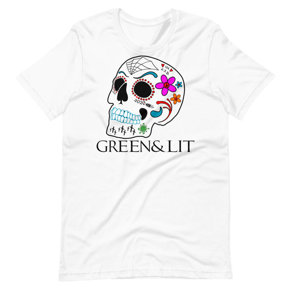 White, Green & Lit, 2020 Candy Skull Short-Sleeve T-Shirt for Men/Women