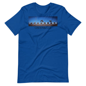 True Royal Blue, Green & Lit, Oceanside Sign T-Shirt for Men/Women