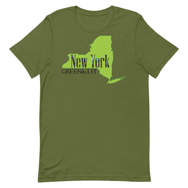 Olive Green, Green & Lit, New York State Short-Sleeve T-Shirt for Men/Women