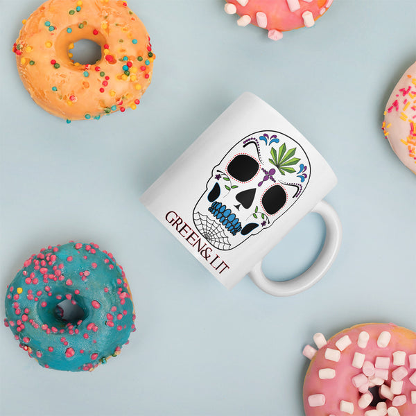 Green & Lit Candy Skull Mug