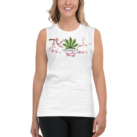 Green & Lit Cherry Blossom Tank Top for Men/Women 