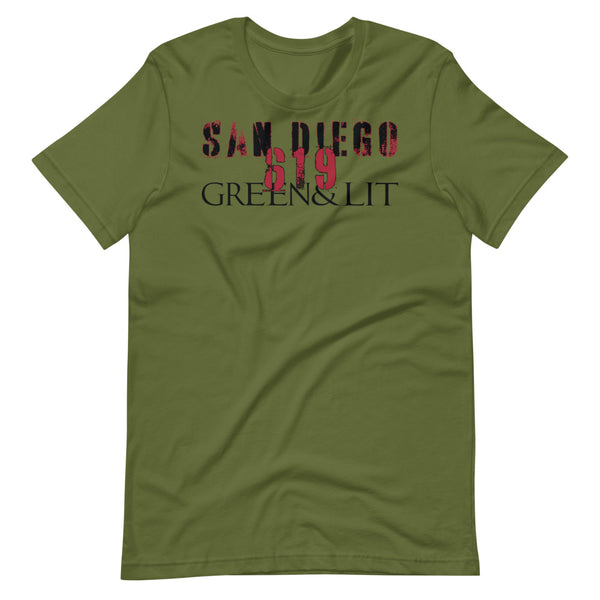 Olive Green, Green & Lit, San Diego 619 Short-Sleeve T-Shirt for Men/Women