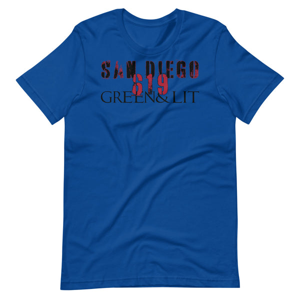 True Royal Blue, Green & Lit, San Diego 619 Short-Sleeve T-Shirt for Men/Women